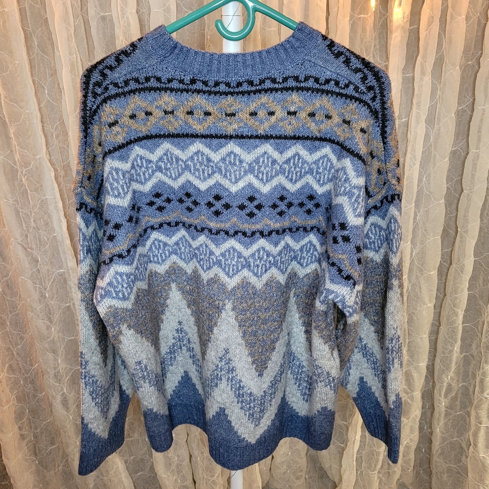 Anniewear Cream Brown Geometric Stripe Chevron Crew Neck Wool Sweater Boutique - Picture 6 of 8